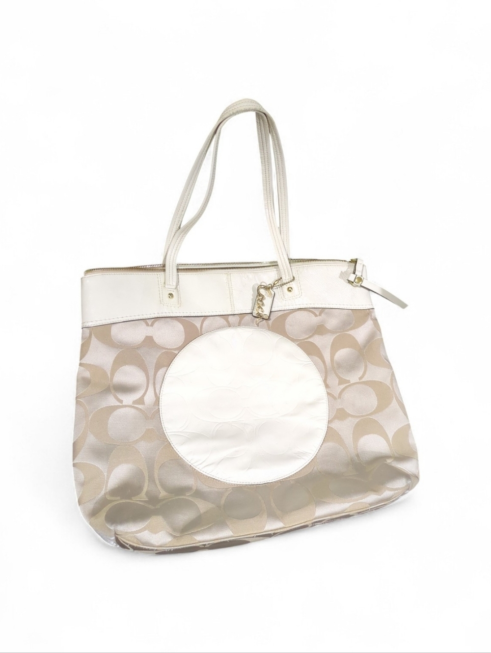 Coach Tan and White Signature Circle Tote - live Show Listing